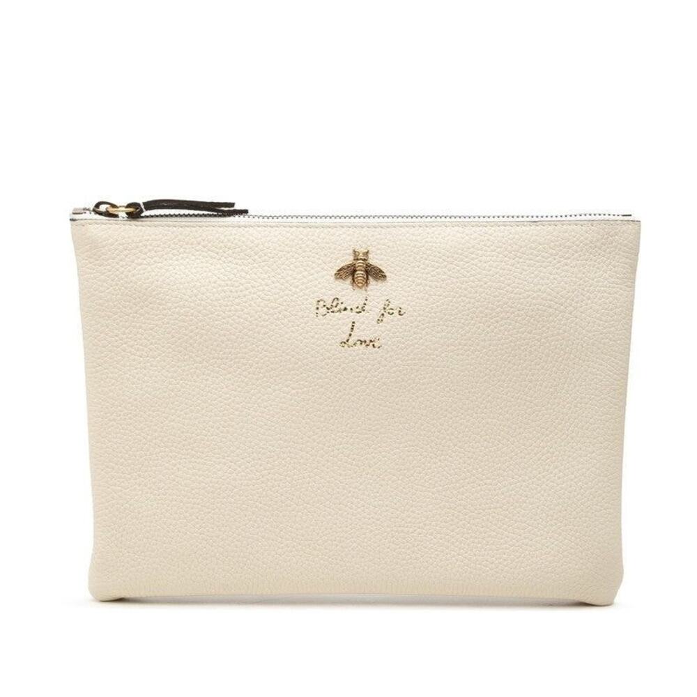 Gucci Leather Animalier Bee Clutch Bag Ecru